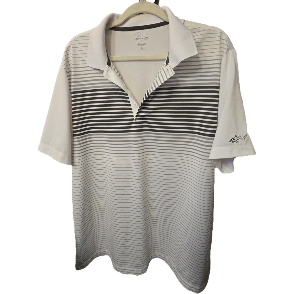 Greg Norman Attack Life‎ Play Dry Polo Shirt XL Grey Ombre Stripe Golf